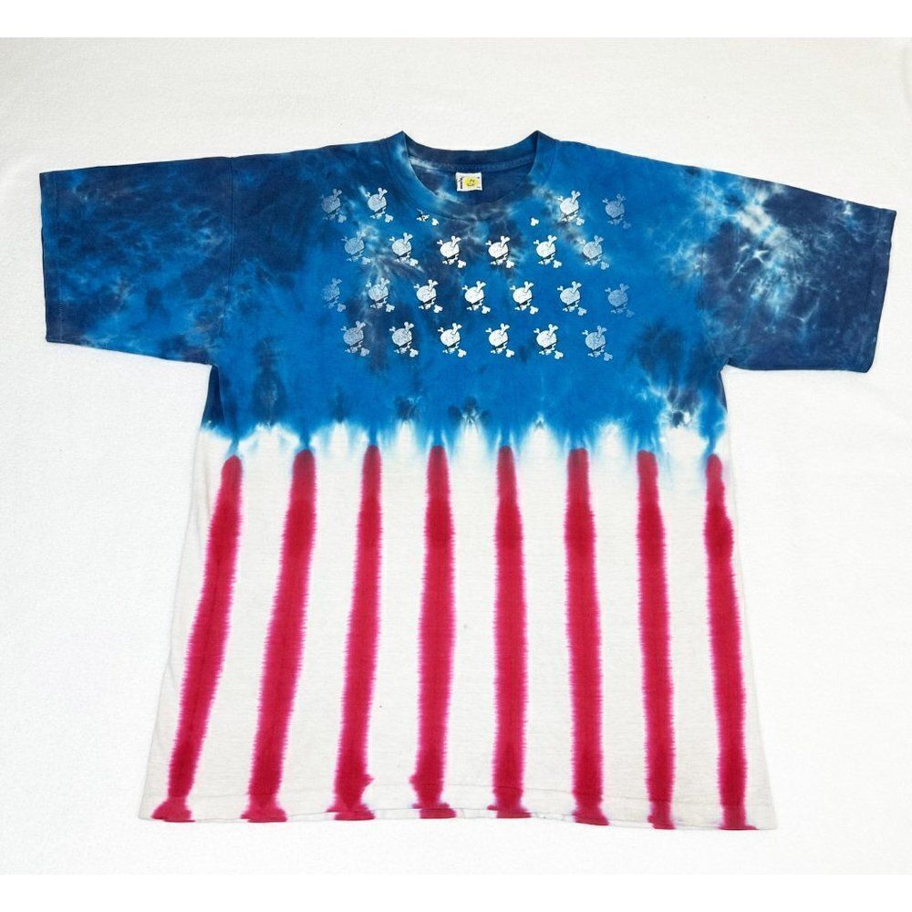 Vintage 90s Sundog T-Shirt XXL Tie Dye American Flag Skull Single Stitch